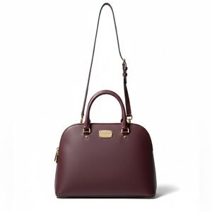 NWT•Michael Kors Cindy Large Dome Satchel Plum Maroon Leather Crossbody